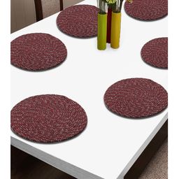 FABINALIV Set of 6 Braided Cotton Table Mats (39X39 cm) Abstract - Maroon-6