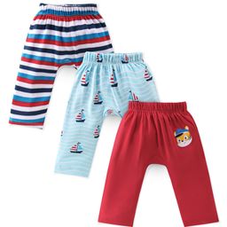 Babyhug Cotton Interlock Knit Full Length Diaper Pant Stripes & Boat Print Pack of 3 - Multicolor-image-5