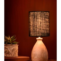 Green Girgit Wooden Dome Table Lamp with Jute Black Shade-21