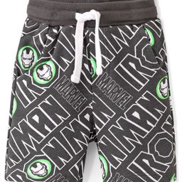 Babyhug Marvel Cotton Terry Knit Shorts Iron Man Print - Dark Grey-image-79