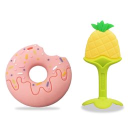 Chinmay Kids Silicone Baby Donut and Stand Teether Shape Baby Teething Toy Cartoon BPA Free Teether Pink & Yellow-image-87