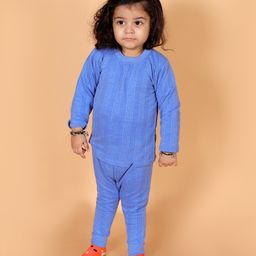MoMaa Full Sleeves Ribbed Coordinating Fleece Thermal Set - Blue-image-42