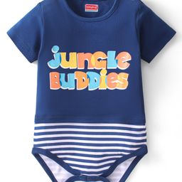 Babyhug 100% Cotton Knit Half Sleeves Onesie Text Print - Navy Blue-image-43