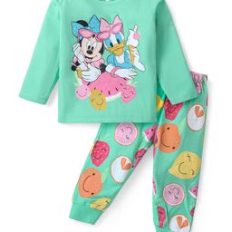 Babyhug Disney Cotton Knit Full Sleeves Night Suit With Minnie Mouse Print - Green-picture-30