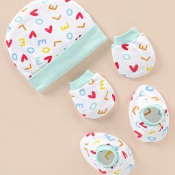 Ben Benny 100% Cotton Knit Love Printed Cap Mittens & Booties Light Blue - Diameter 9 cm-17