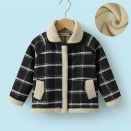 Kookie Kids Full Raglan Sleeves Winter Jacket with Checkered Design - Black-image-83
