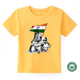 BLUSHES Independence Day Theme 100% Cotton Half Sleeves Freedom Fighters Printed Tee - Yellow-image-42