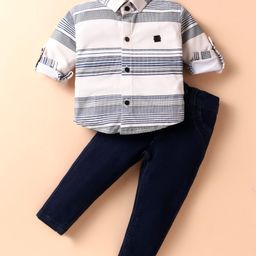Robo Fry Cotton Woven Full Sleeves Striped Shirt & Trouser Set - Light Blue-image-52