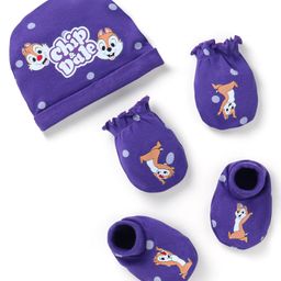 Babyhug Disney Interlock Knit Cap Mittens & Booties With Chip 'n Dale Graphics - Purple-picture-19