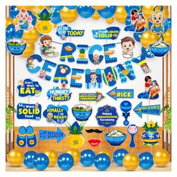 Zyozi Rice Ceremony Decorations Combo Kit - Banner Photo Booth Swirls & Balloons Blue Gold -Pack Of 55-image-89
