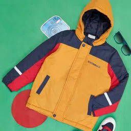 Pantaloons Junior Full Sleeves Colour Blocked & Experience Text Printed Padded Hooded Jacket - Yellow-picture-47