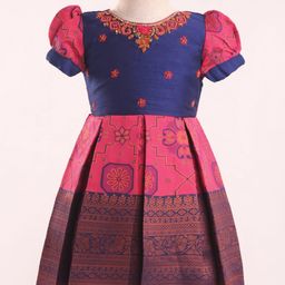 Enfance Half Puffed Sleeves Beads Embellished & Embroidered Banarasi Printed Pattu Pavdai Dress - Tomato-image-66