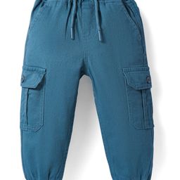 Babyhug Twill Woven Full Length Solid Color Stretchable Trouser with Cargo Pockets - Teal Blue-image-75