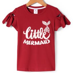 Smarty Girls Sinker Knit Knotted Half Sleeves Top with Little Mermaid Print - Maroon-picture-18