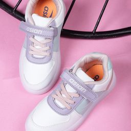 Asian Colour Blocked LED Sneaker Shoes With Velcro Closure - White & Pink-image-127