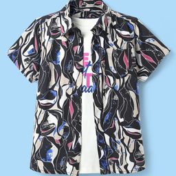 Pine Kids Viscose Woven Half Sleeves Abstract Printed Shirt With Sleeveless Tank T-Shirt With Text Print - Multicolour-picture-6