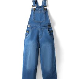 Pine Kids Cotton Woven Full Length Solid Colour Dungaree - Blue-image-6