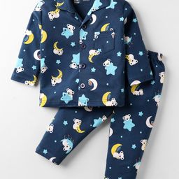 Little Darlings Interlock Knit Full Sleeves Co-ords Night Suit with Koala Print - Navy Blue-image-52