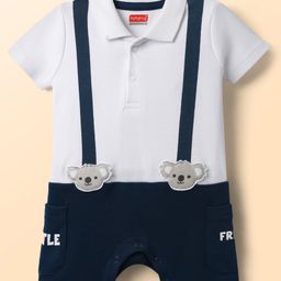Babyhug 100% Cotton Interlock Knit Half Sleeves Collared Romper with Koala Patch - Navy Blue-image-42