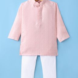 Ridokidz Full Sleeves Floral Embroidered Kurta & Pyjama Set - Light Pink-image-91