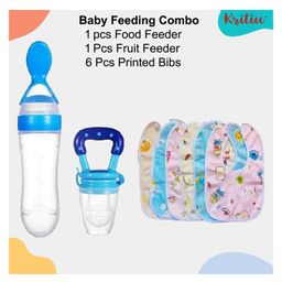 Kritiu Baby Feeding Set 1 Food Feeder 1 Fruit Nibbler With 6 cotton Waterproof Bibs -(Pack of-8) Blue-15