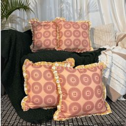 LUSHLYF Rust & Gold-Toned 4 Pieces Geometric Pure Cotton Square Cushion Covers-10