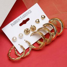 GOLDIWALA Set Of 6 Gold-Plated Pearls Beaded Circular Half Hoop Earrings-10