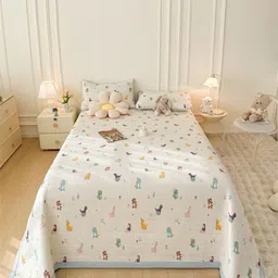 JC HOME White & Brown Printed 162 TC Double Bed Superking Cover With Pillow Covers-image-48