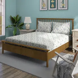 SWAYAM White & Blue Floral Printed Cotton 240 TC King Bedsheet Set- 2.74 m x 2.74 m-image-24