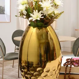 METALLICON Gold Honeycomb Texture Iron Vase-image-2