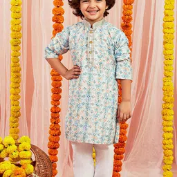 VASTRAMAY Boys Geometric Printed Regular Thread Work Kurta With Pyjama image 1