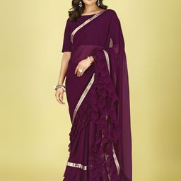 AMK FASHION Solid Ruffles Pure Georgette Saree-52