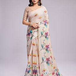 SHRIMAY Floral Linen Blend Saree-28