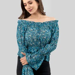 DressBerry Floral Print Off-Shoulder Chiffon Bardot Top-picture-33