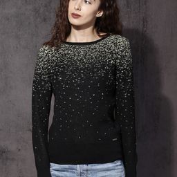 Roadster Women Black Self Design Pullover-image-87