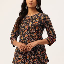 FERANOID Floral Printed Pure Cotton Pleated Kurti-18