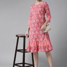 Amirah s Pink & Off White Ethnic Motifs Sequin Detail Ethnic Dress-picture-17