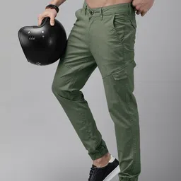 The Roadster Lifestyle Co Men Olive Green Solid Mid-Rise Regular Fit Joggers Trousers-image-35