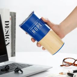 Current Mood: Nope - Personalized Blue Tumbler With Wooden Base-image-72