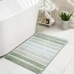 OBSESSIONS Sage Polyester Stripes Anti Skid Stripes Bath Mat (Medium)-picture-0