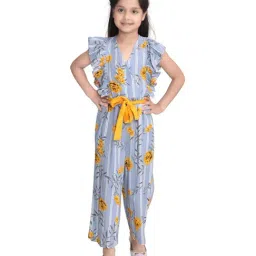 StyleStone Kids Blue Cotton Floral Print Jumpsuit-image-24