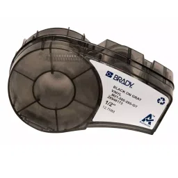 BRADY Continuous Label Roll Cartridge 1/2 inch x 21 ft Autoclavable Vinyl Black on Gray for Indoor/Outdoor, 20XW89-17