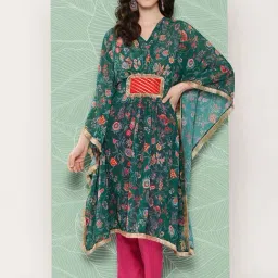Ahalyaa Green Printed A Line Kaftan Kurta-picture-48