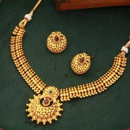 Saraf RS Jewellery Red Classic Minimal Necklace & Earring Set-image-43