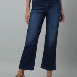 Cantabil Dark Blue Denim Straight Fit High Rise Jeans-image-21