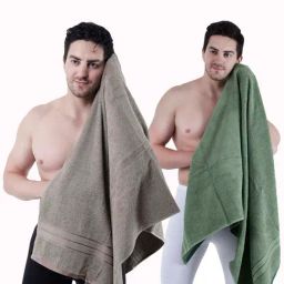 Dollar Nature Lux & Dynasty Green 400 GSM 100% Cotton Bath Towels - Set of 2-0