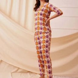 Clovia Multicolor Geometric Top and Pyjamas Set image 3