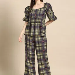 WoowZerZ Women Checked Cotton Top with Trousers-image-52