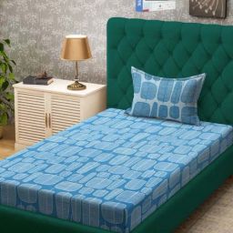 Klotthe Turquoise 300 TC Polycotton Single Book Fold Bedsheet with Pillow Cover-image-29