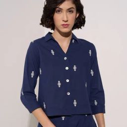 Akkriti By Pantaloons Blue Regular Fit Embroidered Top-image-86